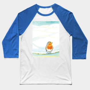 Red Robin in Winter on Snowy Branch Baseball T-Shirt